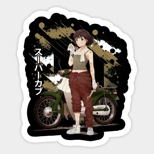 Riding into Serenity Super Cub Fan Tee Capturing the Novel's Reflective Moments Sticker by skeleton sitting chained